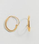 Asos Design Gold Plated Sterling Silver Sleek Pull Through Hoop Earrings - Gold