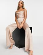 In The Style X Syd & El Cowl Front Strappy Back Wide Leg Jumpsuit In Stone-neutral
