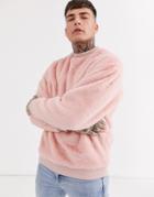 Asos Design Oversized Faux Fur Sweatshirt In Light Pink