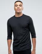 New Look Top With 3/4 Length Sleeves And Curved Hem In Black - Black