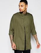 Asos Military Shirt In Khaki With Drop Shoulder And Epaulette Details - Khaki