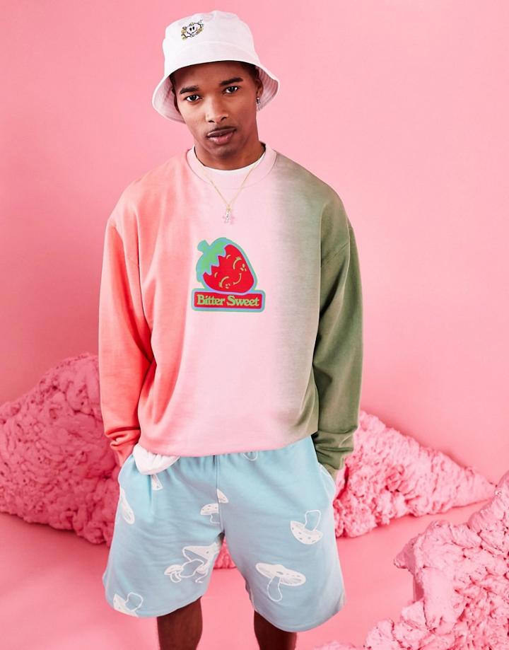 Asos Design Oversized Sweatshirt In Ombre Tie Dye With Strawberry Print-multi