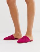 Asos Design Motto Woven Mules In Magenta-pink