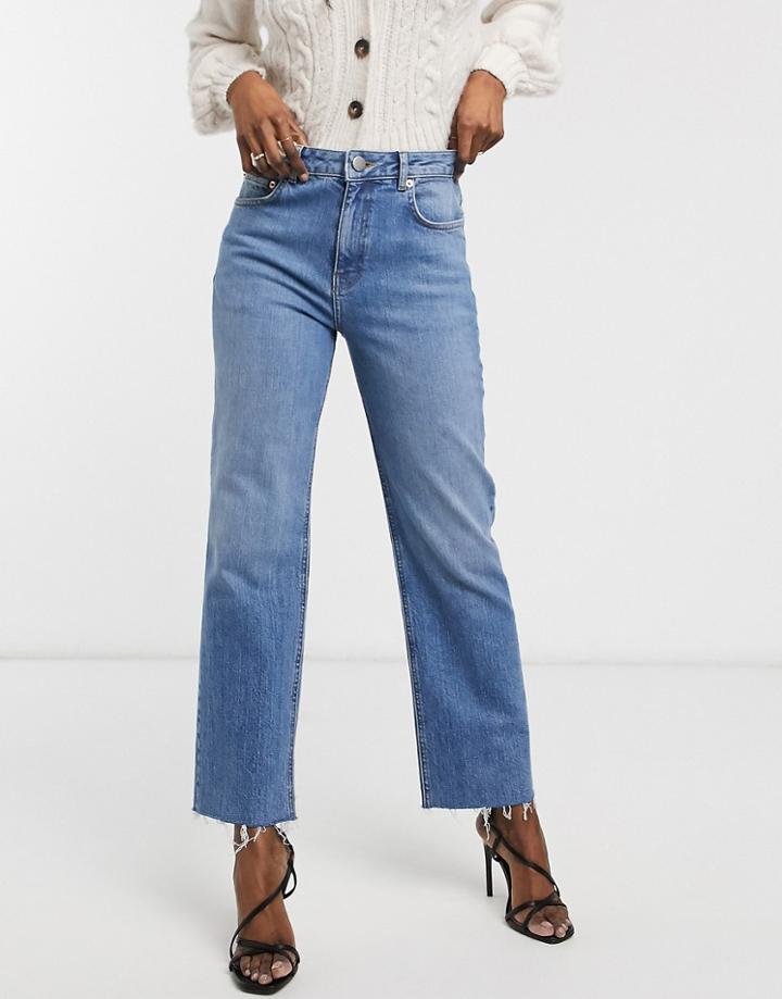 Asos Design High Rise 'effortless' Stretch Kick Flare Jeans In Mid Vintage Wash-blue
