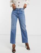 Asos Design High Rise 'effortless' Stretch Kick Flare Jeans In Mid Vintage Wash-blue