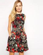 Closet Skater Dress With Open Back In Floral Chain Print - Multi