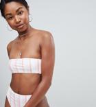 Missguided Bandeau Bikini Top In White Pastel Stripe - Multi