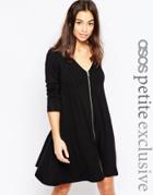 Asos Petite Exclusive Zip Front Swing Dress With Long Sleeve - Black