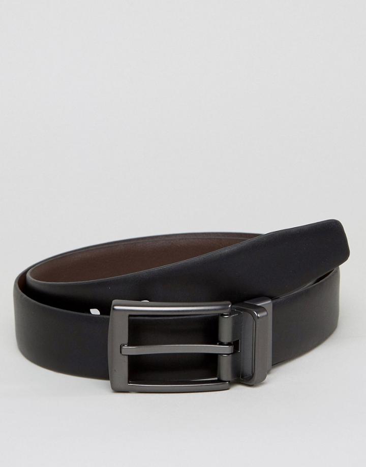 Ben Sherman Reversible Leather Belt With Silver Buckle - Black