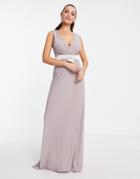 Tfnc Bridesmaid Plunge Front Bow Back Maxi Dress In Gray-grey