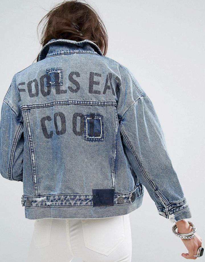 One Teaspoon Denim Jacket With Stepped Hem - Blue