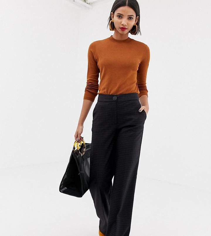 Mango Dark Check Wide Leg Pants-gray