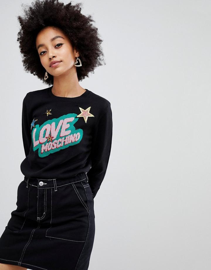 Love Moschino Sequin Star Logo Sweater - Black