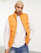 Asos Design Puffer Vest With Contrast Lining In Orange