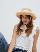 Asos Design Natural Raw Edge Straw Hat With Chin Tie And Size Adjuster - Beige