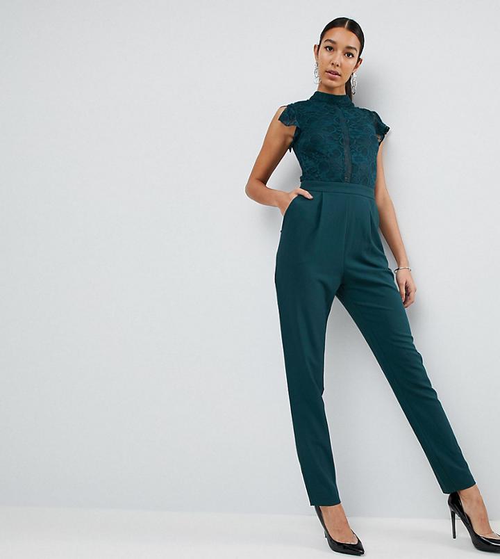 Asos Tall Lace Top Jumpsuit - Green