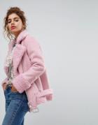 H! By Henry Holland Oversized Faux Shearling Jacket - Pink