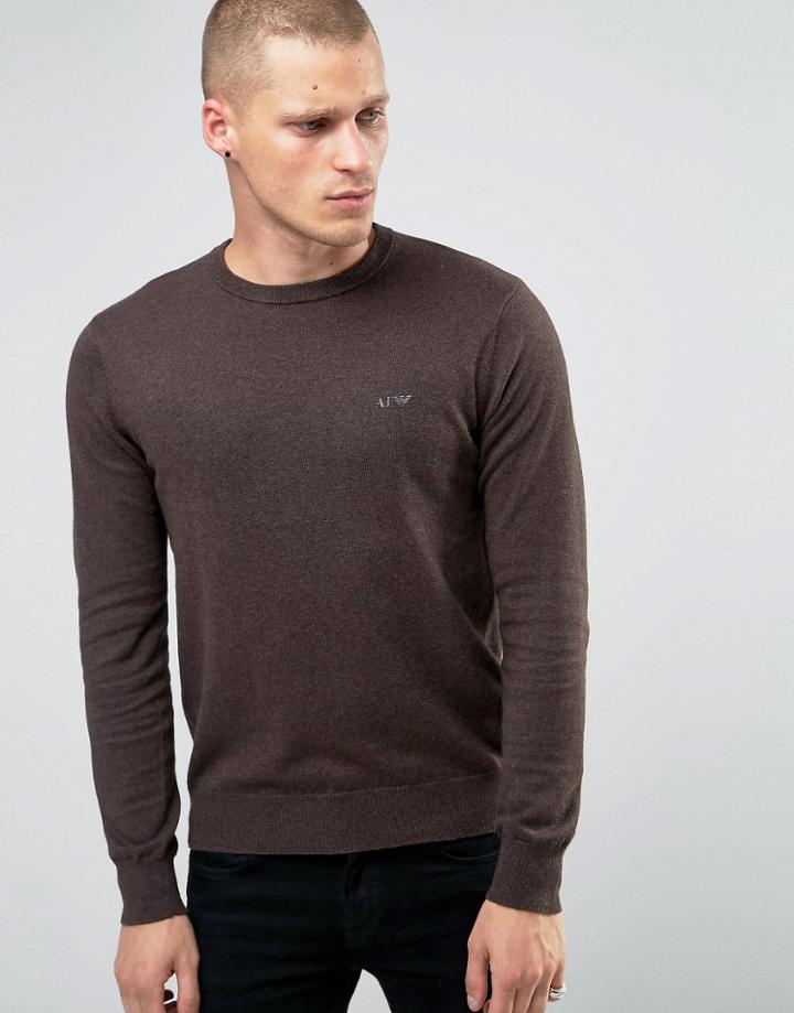 Armani Jeans Sweater With Crew Neck & Logo In Brown - Brown