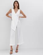 Asos Design Button Detail Jumpsuit With Overlay - White