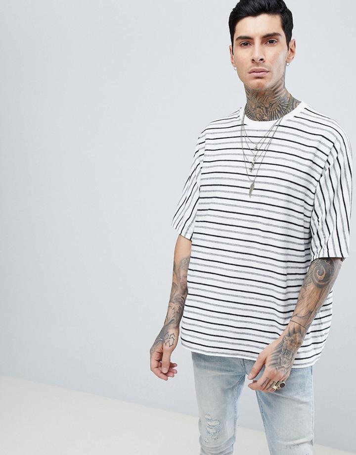 Allsaints Oversized Kimono T-shirt In White With Stripe - White