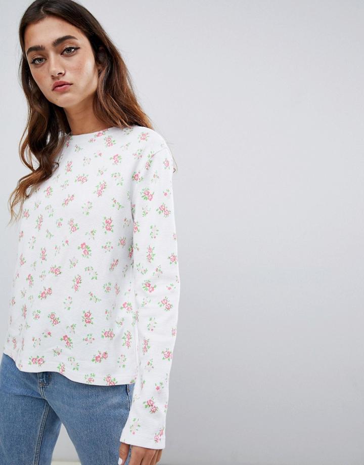 Daisy Street Long Sleeve T-shirt In All Over Ditsy Floral - White