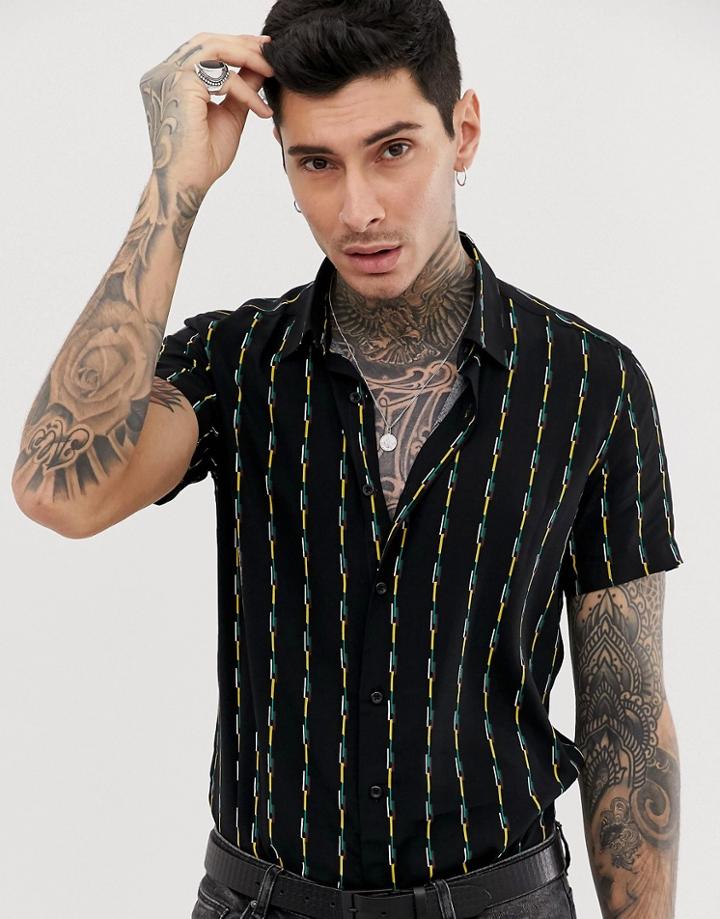 Devils Advocate Oversize Short Sleeve Dash Viscose Shirt - Black
