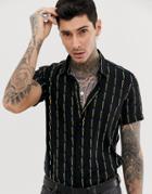 Devils Advocate Oversize Short Sleeve Dash Viscose Shirt - Black