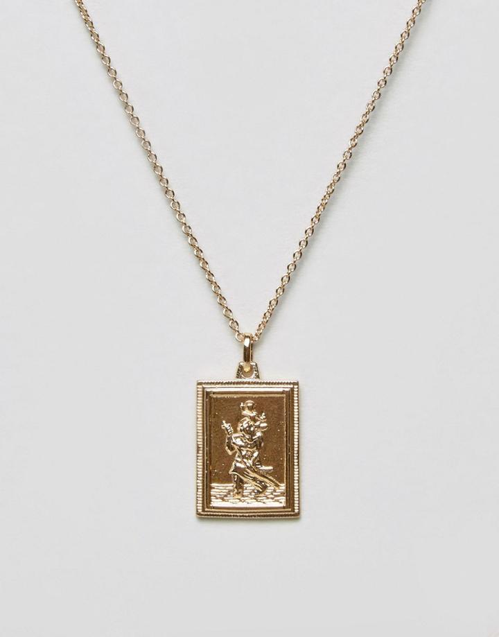 Asos Vintage Style St. Christopher Rectangle Tag Necklace - Gold
