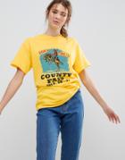 Daisy Street Boyfriend T-shirt With Rodeo Print - Yellow