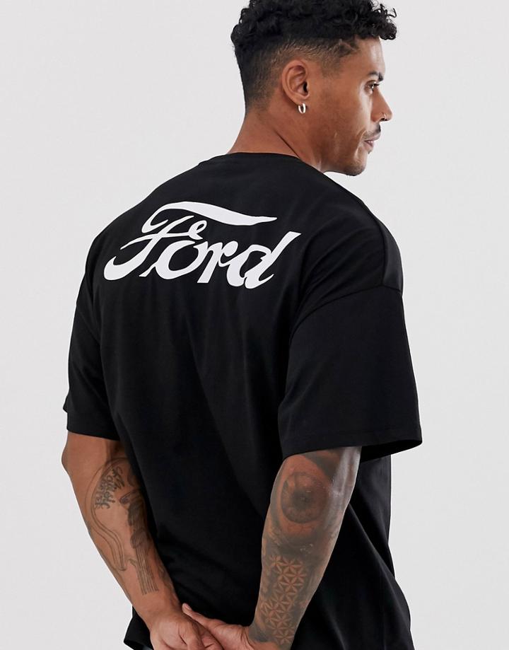 Asos Design Ford Oversized T-shirt With Chest And Back Print - Black