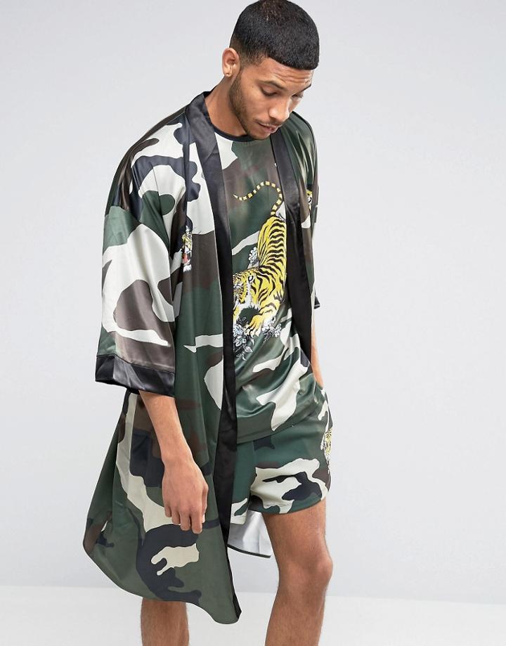 Jaded London Camo Souvenir Kimono - Green