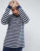 Asos Long Sleeve Oversized T-shirt With Stripes And Rib Cuff - Navy