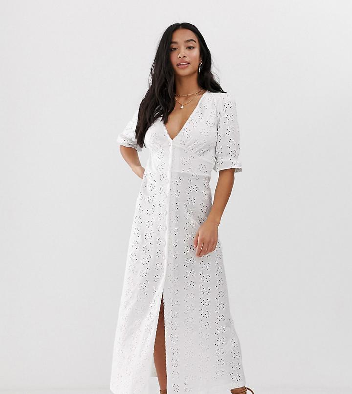 Asos Design Petite Broderie Maxi Tea Dress - White