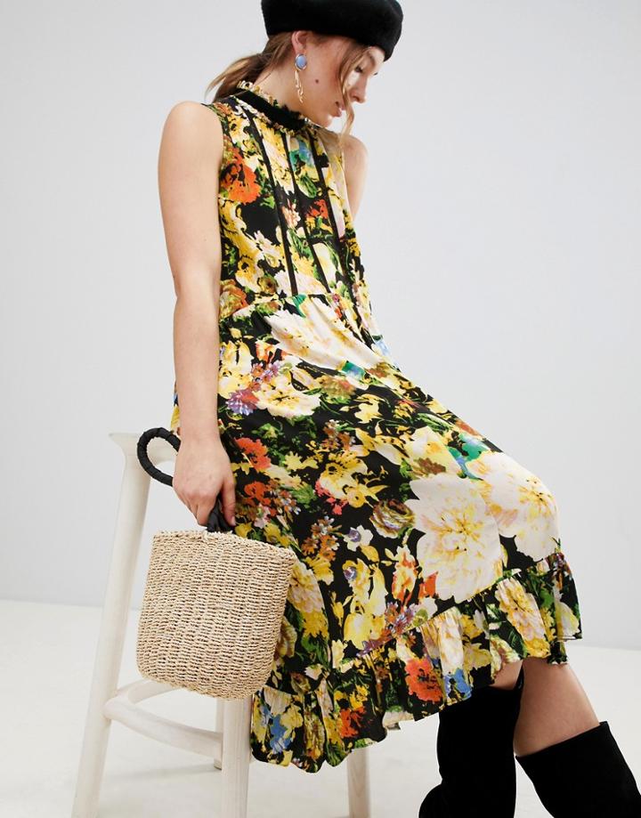 Mbym Dark Floral Midi Dress - Black