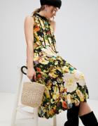 Mbym Dark Floral Midi Dress - Black