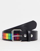 Asos Design Faux Leather Belt With Rainbow Studs-multi
