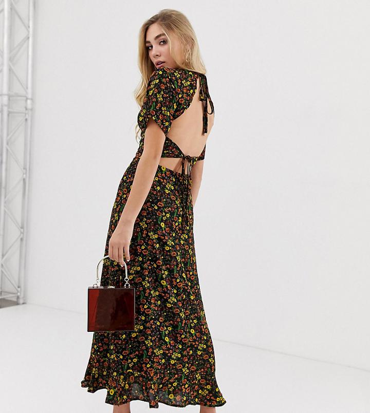 Fashion Union Open Back Midi Dress In Floral - Multi