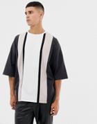 Asos Design Oversized T-shirt With Half Sleeve And Vertical Color Block - Black