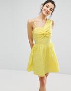 Asos One Shoulder Mini Sundress In Dobby Fabric - Yellow