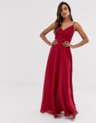 Asos Design Bridesmaid Cami Maxi Dress With Ruched Bodice And Tie Waist - Red