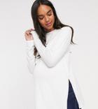 Asos Design Maternity Longline Top With Long Sleeve In Textured Jersey In White