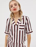 Monki Cropped Shirt In Black And Pink Stripe-multi