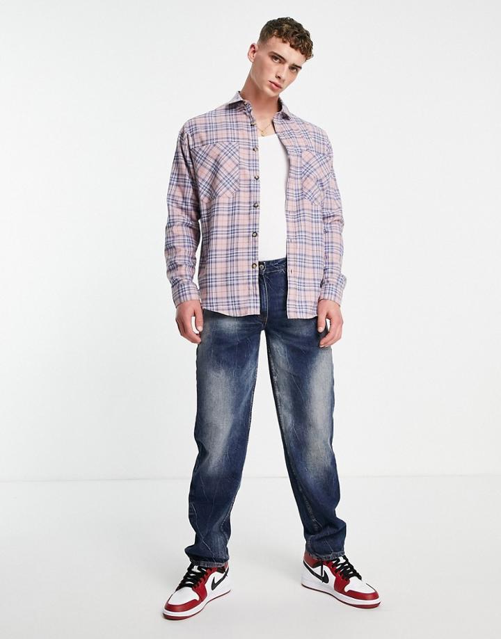 Topman Oversized Check Shirt In Pink