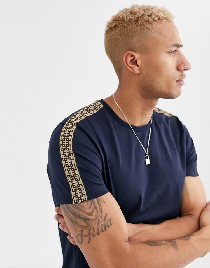 Asos Design T-shirt With Geo Taping In Navy
