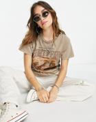 Asos Design Oversized T-shirt With County Fair Graphic With Studs In Sand-neutral
