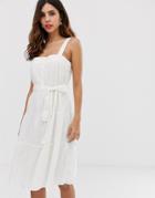 Vero Moda Button Through Square Neck Textured Spot Midi Dress-white