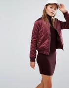 New Look Quilted Bomber Jacket - Red