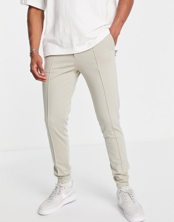 Asos Design Skinny Smart Pant In Stone Jersey With Jogger Cuff-neutral