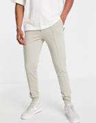 Asos Design Skinny Smart Pant In Stone Jersey With Jogger Cuff-neutral