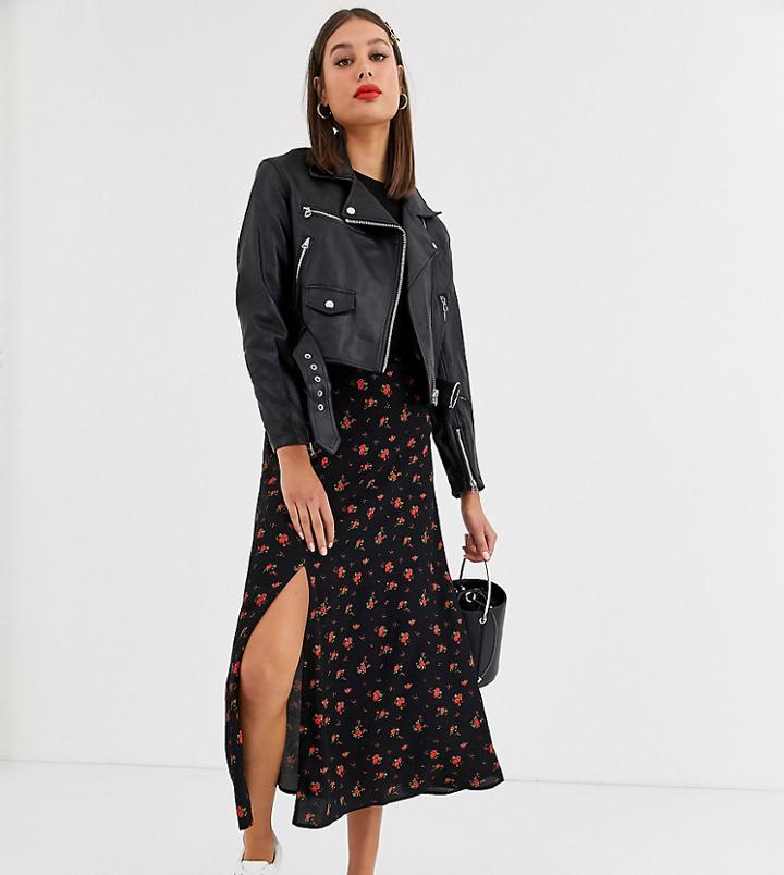 New Look Tall Side Split Midi Skirt In Rose Print